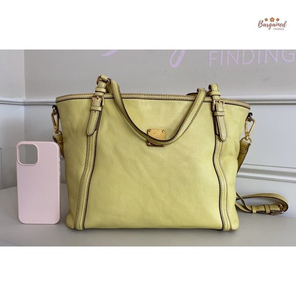 Authentic MCM Pale Yellow Textured Leather Two Way Tote Shoulder/Crossbody Bag - Picture 5 of 12